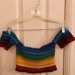 rainbow off the shoulder crop top